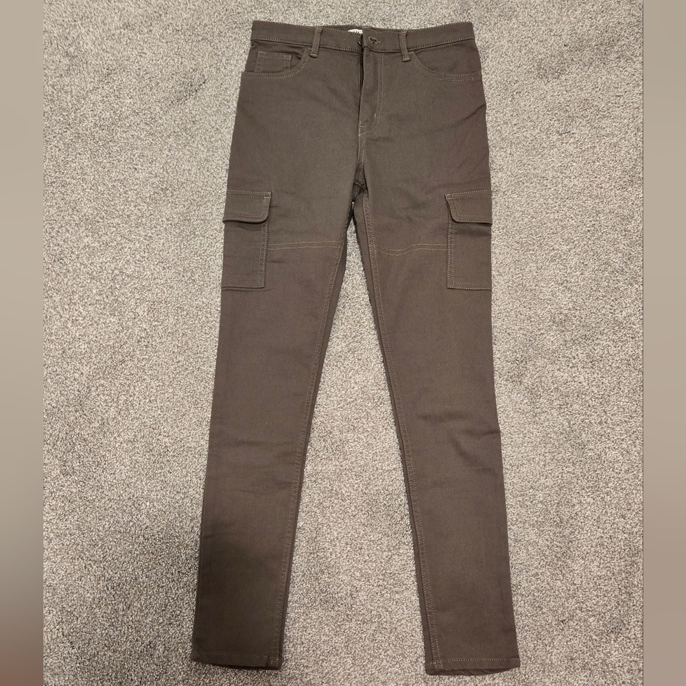H&M Girls' Skinny Fit Stretch Cargo Pants Olive Green Chinos